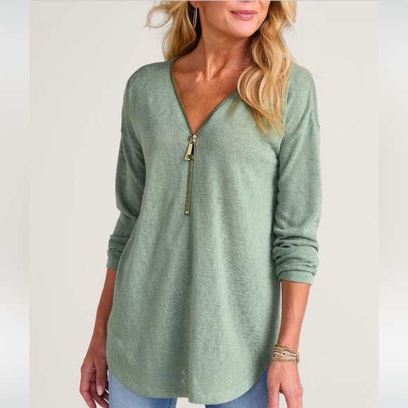 Soft Surroundings Tops - Soft Surrounding Valentina‎ Zip Sweater Sage Green Lightweight Size Large